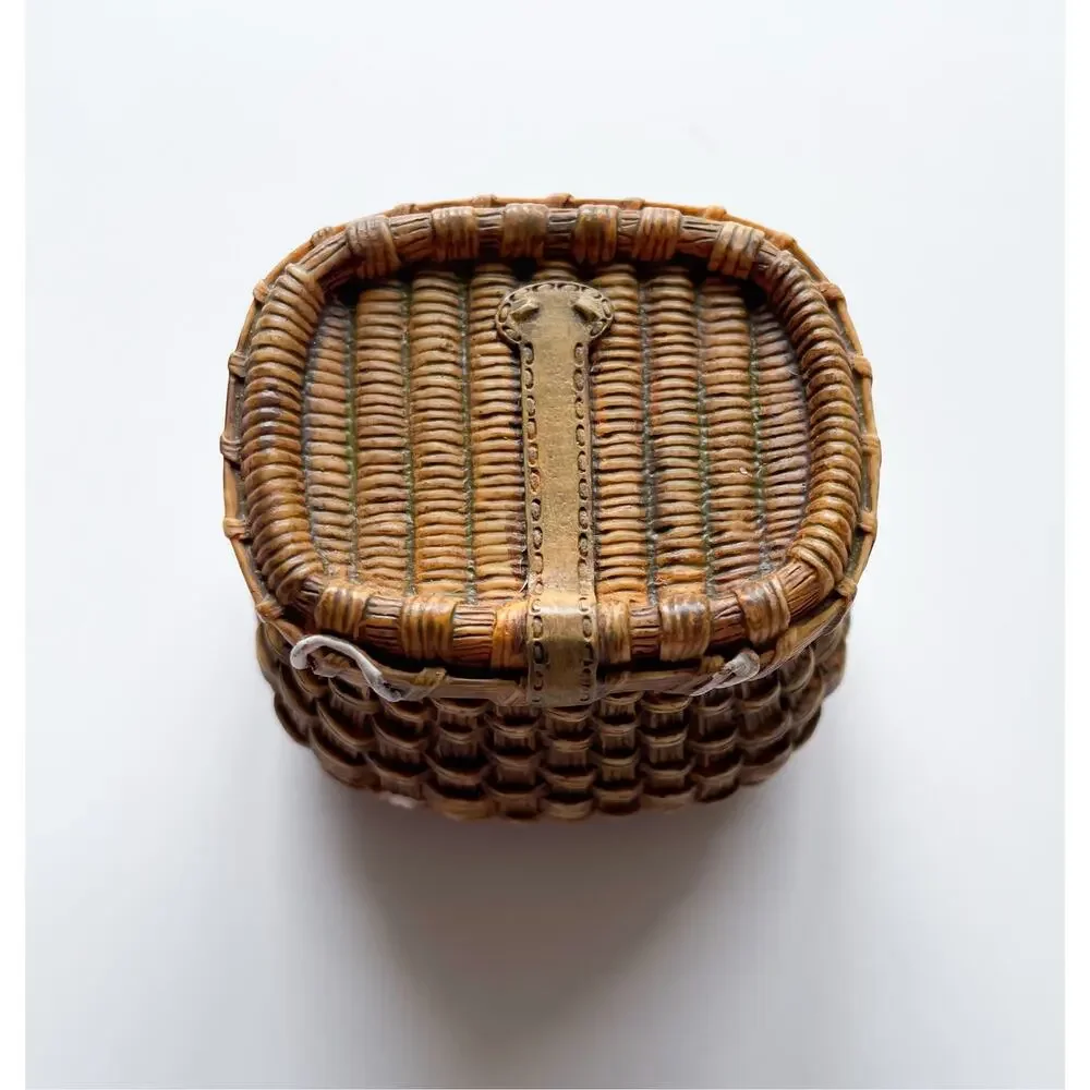 Vintage Ganz Ceramic Fishing Basket Trinket Box Removeable Lid